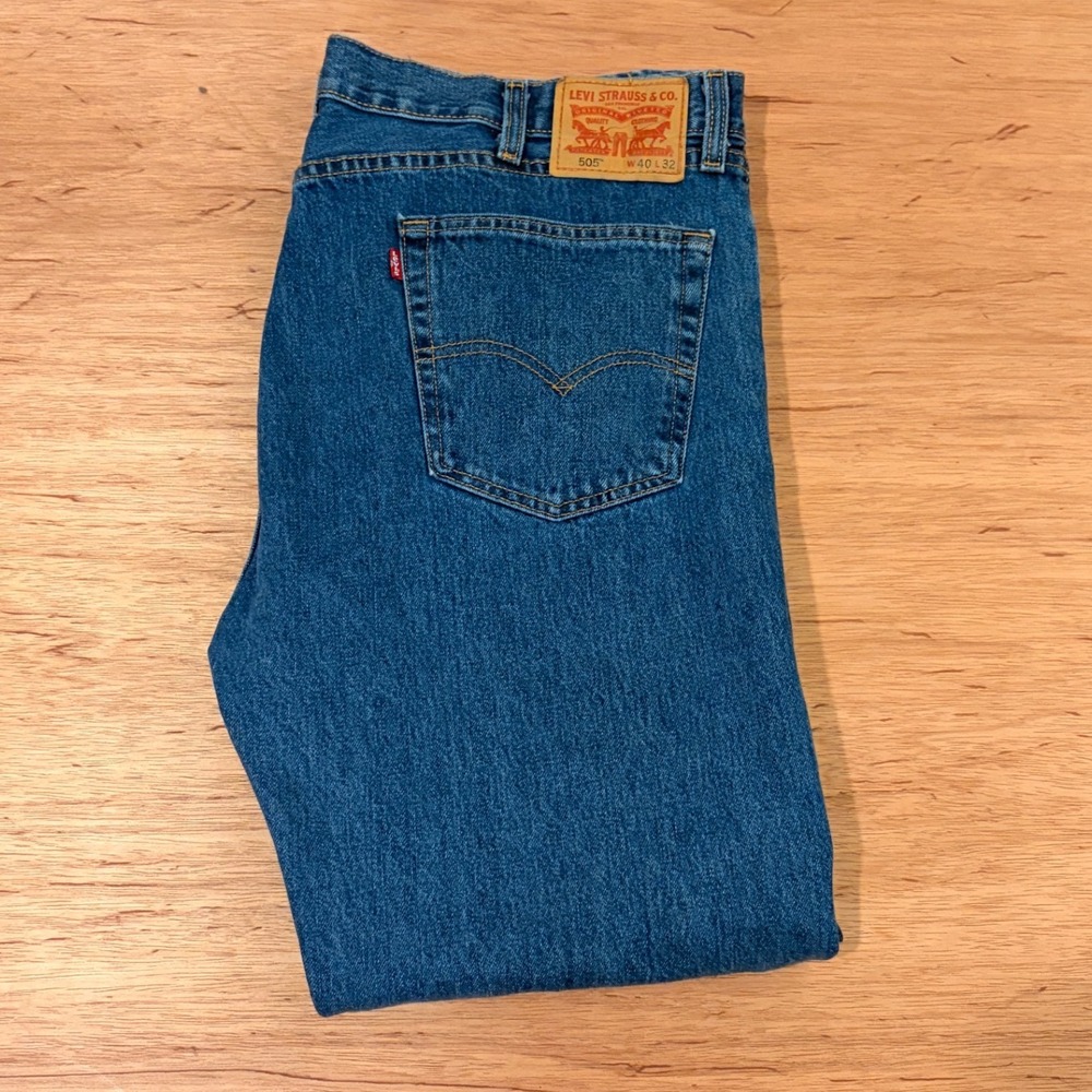 Levis 505 Regular Fit Straight Leg Mens Blue Denim Jeans W40 L32 Medium Wash